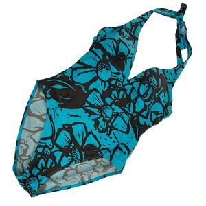 Hydra Swimsuit Aqua Turquoise and Brown Print One Piece Size 8